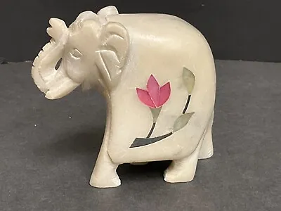 Mother Of Peril Inlaid Decorative White Marble Elephant  Handcrafted In INDIA • $15.49