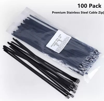 100PC Black Metal Zip Tie Heavy Duty Wire Locking Exhaust Wrap Flexible Durable • $21.43