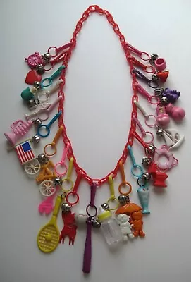 RETRO 1980's Plastic Bell Clip On Vintage 80's CHARM NECKLACE Loaded! #8 • $78