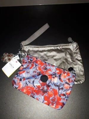 £17.99 • Buy Kipling 2 Pouches &Wristlet LAKA,large &med,floral Print& Metalic,NEW,tagged