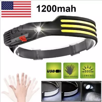 COB LED Headlamp USB Rechargeable Headlight Bar Head Band Torch Work Light 6000K • $9.92