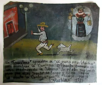 Antique 1923 Hp Mexican Tin Retablo Santo Nino Help Man Find Open Cantina Signed • $56.50