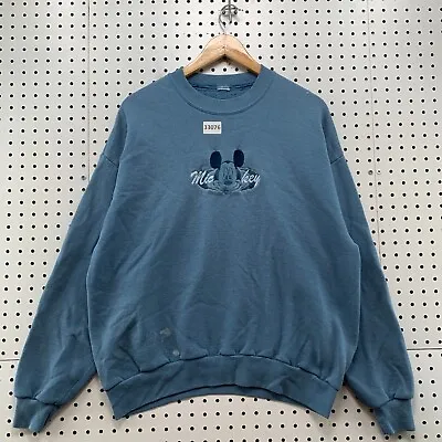 Vintage 90s Disney Mickey Mouse Crewneck Sweatshirt Mens Large Blue 24x25.5 • $24.88