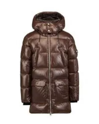 MACKAGE Kendrick Hooded Long Sleeve Puffer Jacket Men's 44 Brown Zip Closure • $485.19