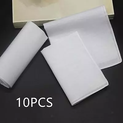 10Pcs Pure White Handkerchiefs Soft Cotton 26cm/10inch For Men Women Solid Color • £7.27