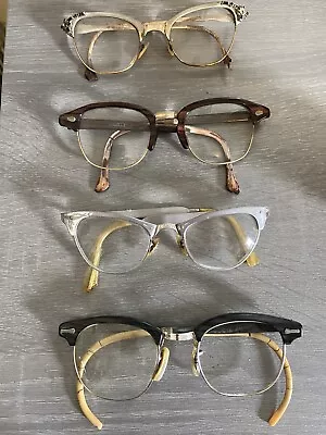 Vintage Eyeglass Frames Lot Of 4 Pairs 2 Womens 2 Mens Cat Eye Horn Rimmed Retro • $84.95