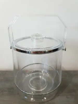 Vintage Acrylic Transparent Chrome Trimmed Double Walled Ice Bucket W/lid • £14