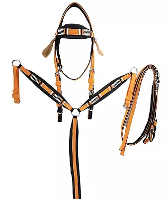 D.A. Brand COB Orange Poly Bridle Set Neoprene Padding And Braided Rawhide Trim • $40