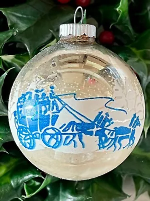 Vintage SHINY BRITE Mercury Glass HORSES & CARRIAGE Stenciled CHRISTMAS ORNAMENT • $9