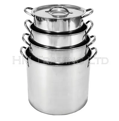 £9.99 • Buy Steel Deep Stock Soup Pot Saucepan Cooking Stew Catering Casserole Pan With Lid