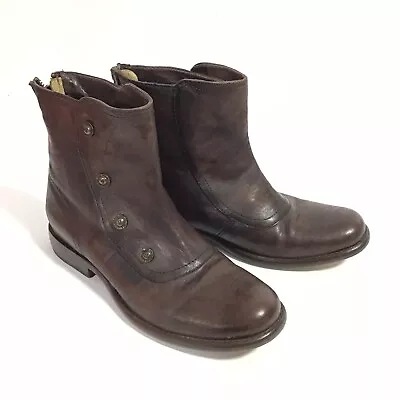 Frye  Phillip  Boot Womens Size 8B Brown Leather Military Style Zip Ankle Boots • $65