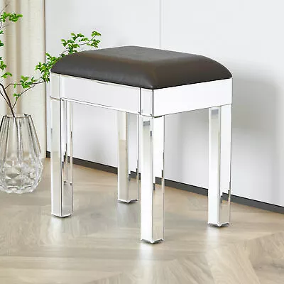 Mirrored Vanity Stool Makeup Bench PU Leather Dressing Chair Modern Piano Seat • $125.15