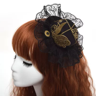 Gothic Steampunk Wing Clock Mini   Trim Top Hat Hair Clip Victorian Headwear • $13.99