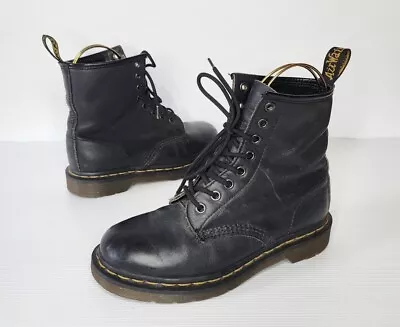 Dr Martens Docs Black Boots Vegan Leather Boots Size 4 Logo Lace Up England  • $95