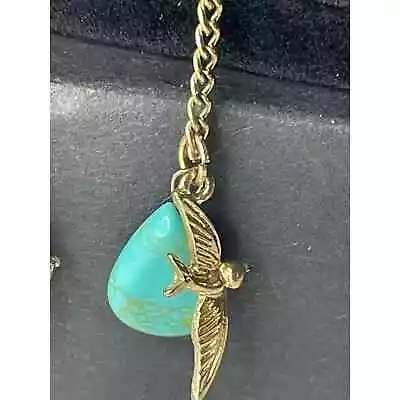 Vintage Gold Dangle Bird Turquoise Stone Drop Dangle Earrings  • $25