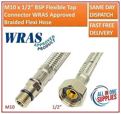 £4.49 • Buy M10 X 1/2  BSP Flexible Tap Connector WRAS Approved Braided Flexi Hose