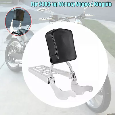 Sissy Bar Backrest Black Pad Chrome Luggage Rack For Victory Kingpin Vegas Low • $136.78