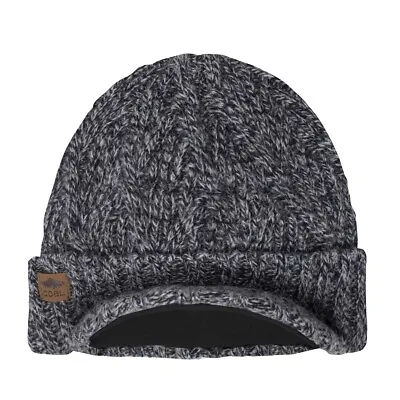 Coal The Yukon Cable Knit Wool Brim Visor Beanie With Fleece Band Black Marl • $32
