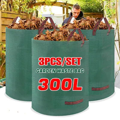 3X Heavy Duty 300L Reusable Garden Waste Bags With Handle Waterproof Refuse Sack • £14.99