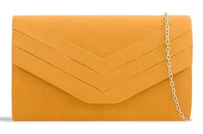 Womens Faux Suede Envelope Clutch Bag Chain Shoulder Party Prom Wedding Handbag • £11.59