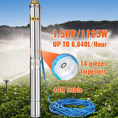 $250.99 • Buy VEVOR 1.5HP Submersible Bore Water Pump Deep Well Irrigation 104M Head 40M Cable