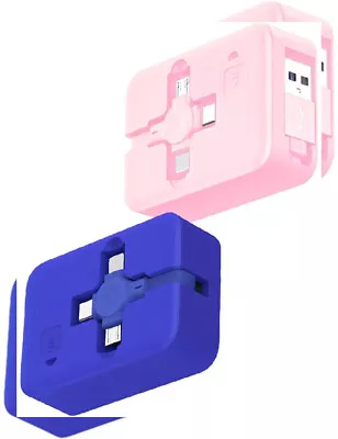 2 Pcs 3 In 1 USB Retractable Phone Charging Cable Three One Blue+Pink  • $21.46