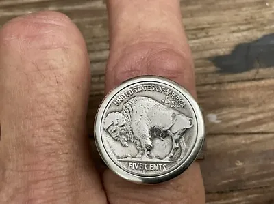 Buffalo Nickel With Silver Morgan Dollar Band Ring Custom Size • $175