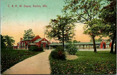 $11.96 • Buy Vtg Postcard 1908 Chicago & Northwestern Railroad Depot Racine, Wisconsin