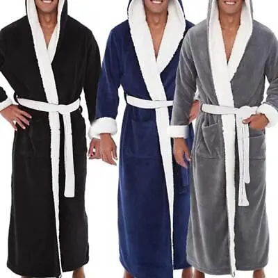 Men's Hooded Bathrobe Terry Cotton Cloth Robe Shawl Collar Men Bathrobe New. • $23.99