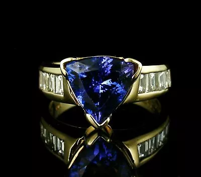 2.50Ct Trillion Cut Lab Created Tanzanite Ring 14K Yellow Gold Plated Sliver • $90.99