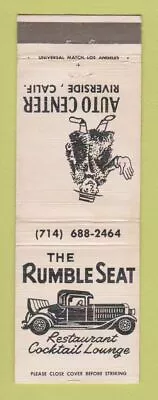 Matchbook Cover - The Rumble Seat Restaurant Auto Center Riverside CA • £3.85