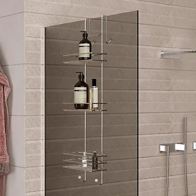 3 Tiers Chrome Bath Glass Cabinet Hanger Over Door Shower Caddy Organizer Rack • £22.99