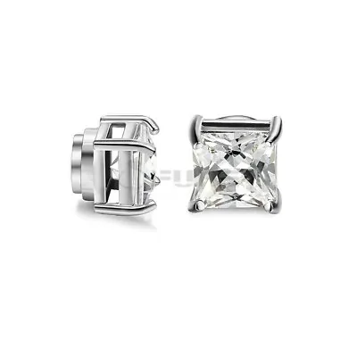 £3.99 • Buy PAIR Diamond Cut Magnetic Men Women Square Sparkling Clip On Ear Studs Earrings