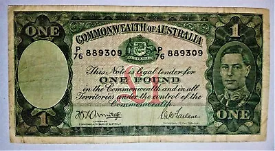 1942 1 Pound Bank-Note P-76 889309 Dark Green Issue A/VF (R30aF) First Prefix • $330