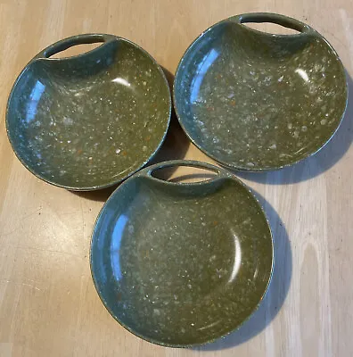 Vtg Aztec Melmac Dinnerware Green Confetti 6.5  Handled Salad Bowls (Set Of 3) • $29.99