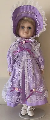 Unbranded Porcelain Collectible Doll With Stand Purple Dress And Bonnet • $7