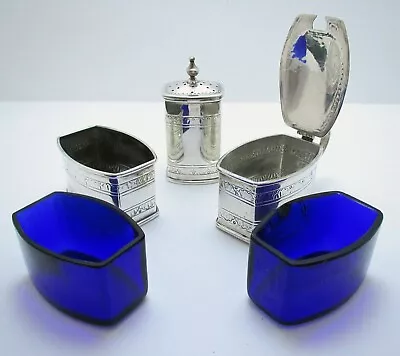 Liberty & Co Arts & Crafts Sterling Silver Cruet: Salt Cellar Pepper Mustard Pot • £235