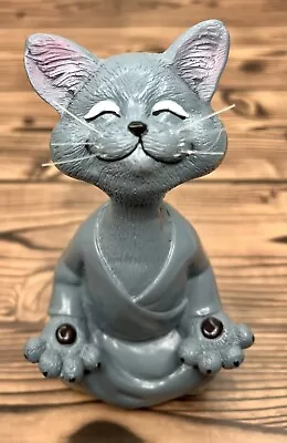 Whimsical Grey Meditating Cat Figurine Statue Yoga Collectible • $12.99