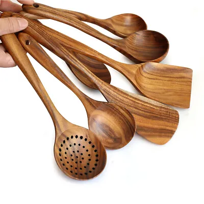 $7.99 • Buy 1XWooden Spoons Utensil Kitchen Cooking Bamboo Tools Wood Spatula
