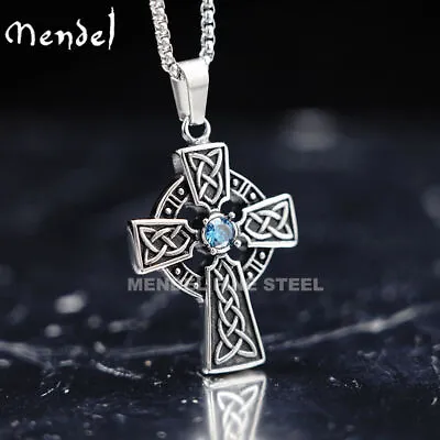 MENDEL Mens Womens Girls Irish Celtic Knot CZ Cross Pendant Necklace For Women • $10.99