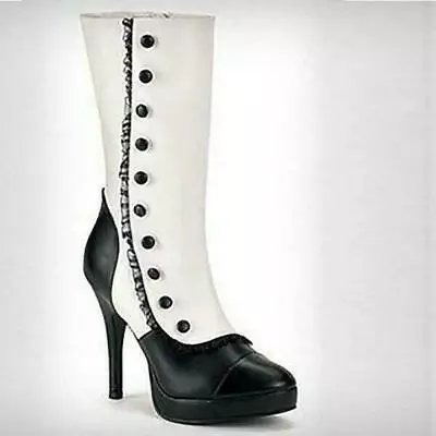 Gothic Women's Lace Lolita Mid Calf Boots Stiletto Heels Shoes Splicing Button • $50.05