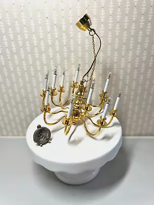 Dollhouse Miniature #CK3009 12 Arm Grand Gold Chandelier 12V  1:12 • $85