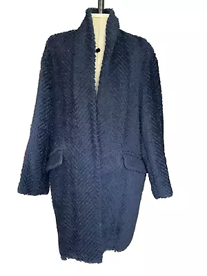 Isabel Marant Dark Blue Textured Weave Cocoon Wool Mix Coat Size 38 • £145