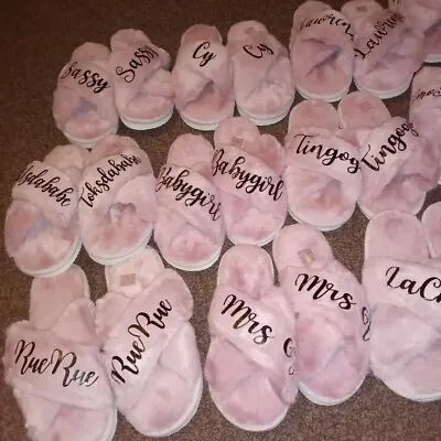 Personalised Faux Fur Fluffy Slippers Open Toe Any Name Or Text Women Slippers • £14.99