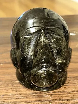 Obsidian Head Carved Black Green Gold Sheen Mayan Aztec Tribal Maya 2.75” Tall • $24