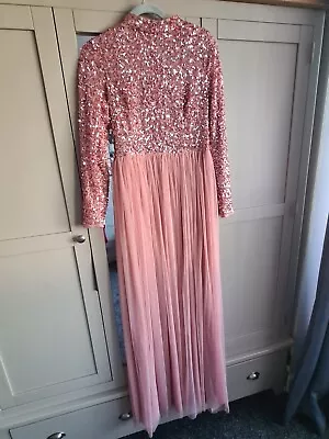 Maya Deluxe Dress Bridesmaid Blush Pink Long Sleeve Sequin TALL Size 10 • £25