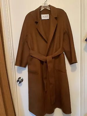  Coat Mara Max Made In Italy Long Belted 90 Wool 10 Cashmere Brown  4US • $400