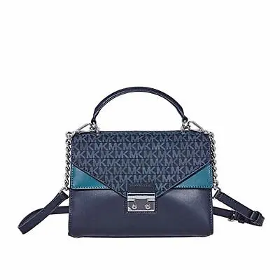 Michael Kors  Sloan Medium Leather Satchel - Heritage Blue/Multi MSRP $268 • $125