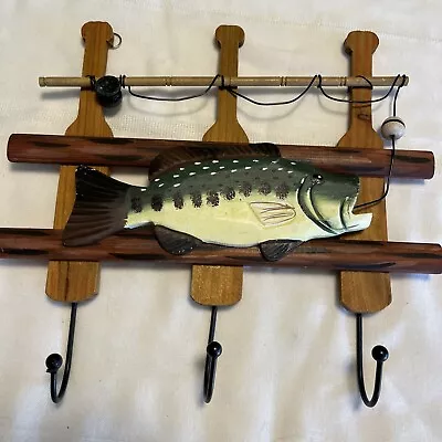 Fun Fishing Theme 3 Hook Wall Hanging Key Holder Cabin Decor!! Measures 10x10 • $14.50