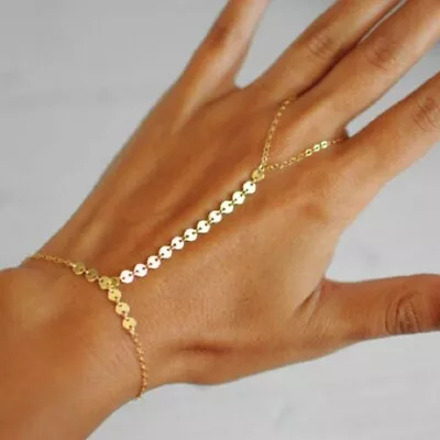 UK Indian Finger Gold Ring Hand Harness Chain Bracelet Rhinestone Jewellery Wear • £4.19